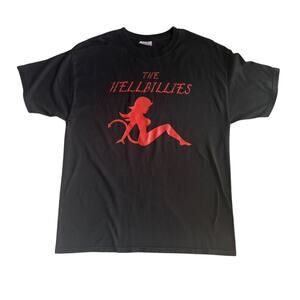 The Hellbillys Sexy Devil Logo Graphic Tees Unisex L Spell Out Double Sided Blck